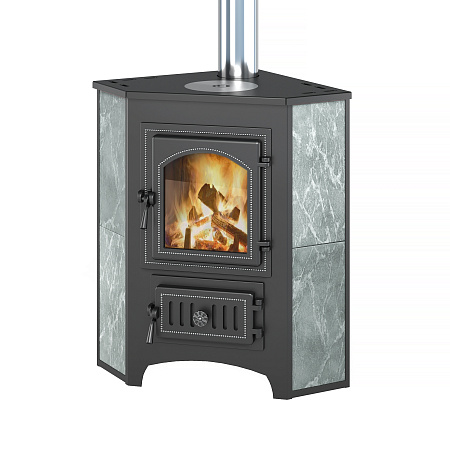 Печь-Камин ВЕЗУВИЙ ПК-01 (220) угловой талькохлорит с конфоркой 9 кВт (150 м3) Ø 115мм 